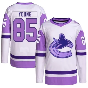 Men's Ty Young Vancouver Canucks Hockey Fights Cancer Primegreen Jersey - White/Purple Authentic